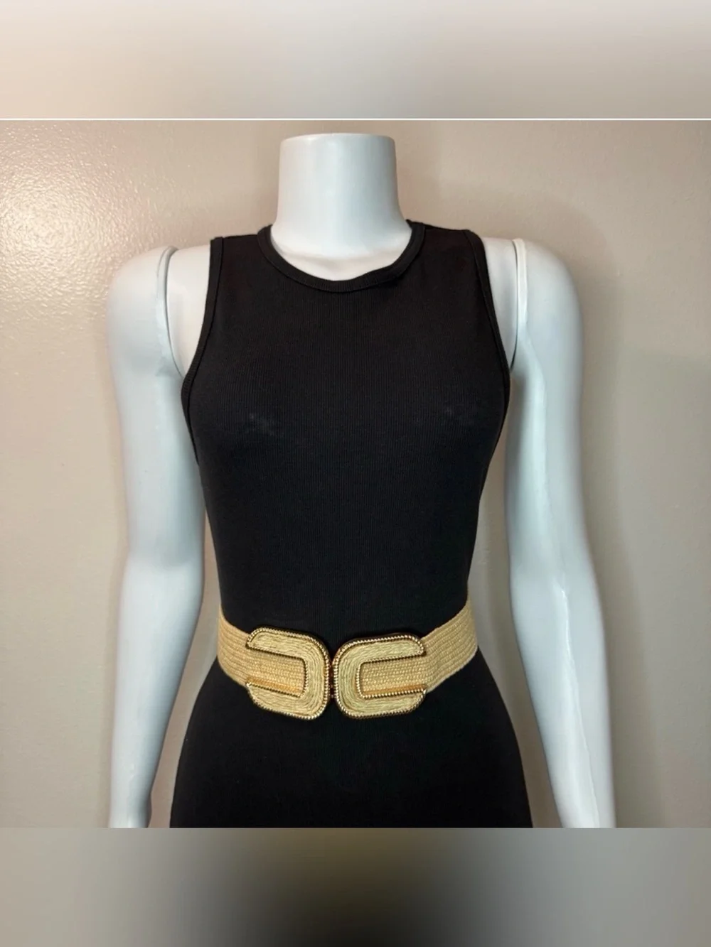Bohemian khaki stretchy paper waistband belt